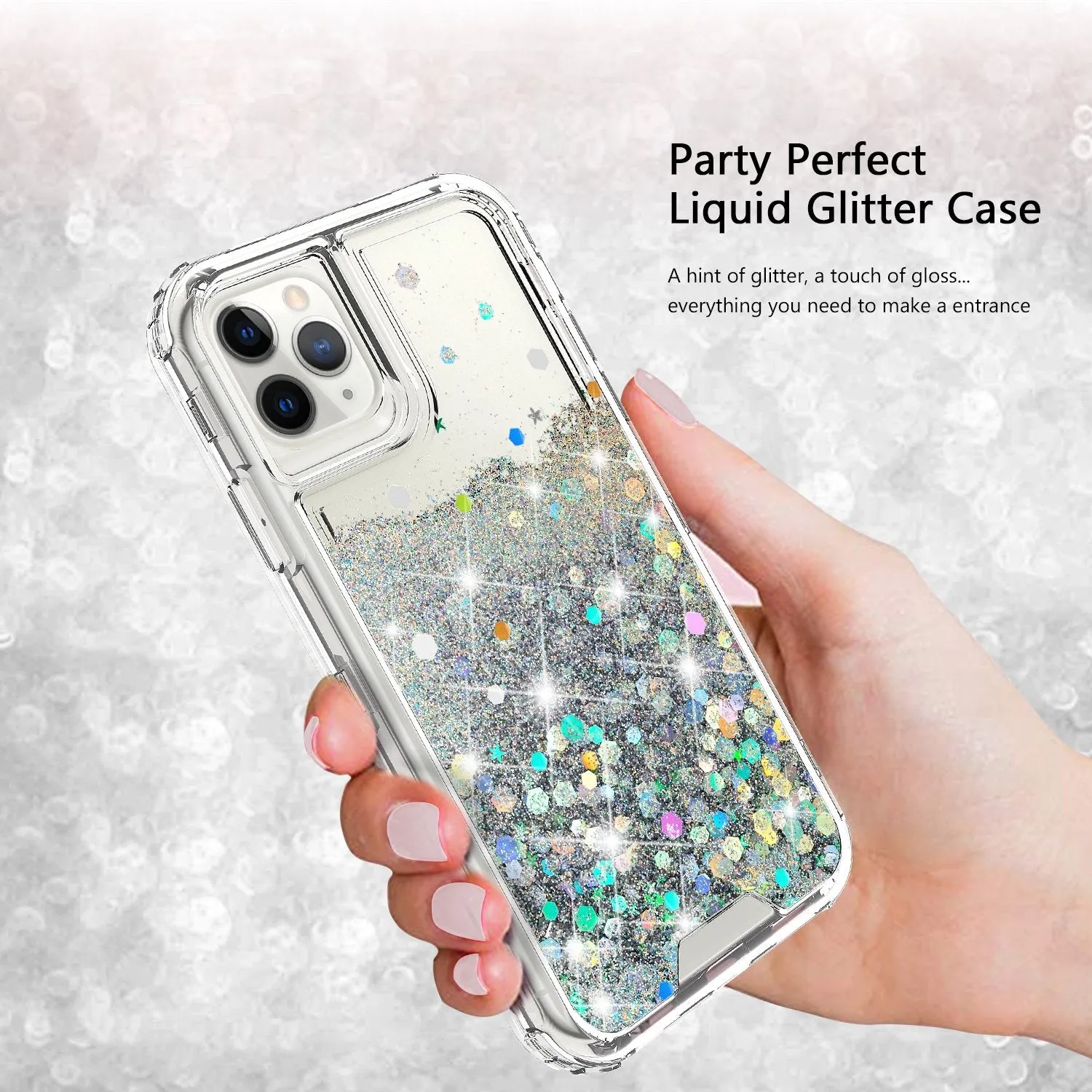 Apple iPhone 11 Pro Max Case,Hard Clear Glitter Sparkle Flowing Liquid Heavy Duty Shockproof Three Layer Protective Bling Girls Women Cases for Apple iPhone 11 Pro Max - Clear