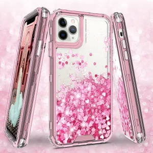 Apple iPhone 11 Pro Max Case,Hard Clear Glitter Sparkle Flowing Liquid Heavy Duty Shockproof Three Layer Protective Bling Girls Women Cases for Apple iPhone 11 Pro Max - Pink
