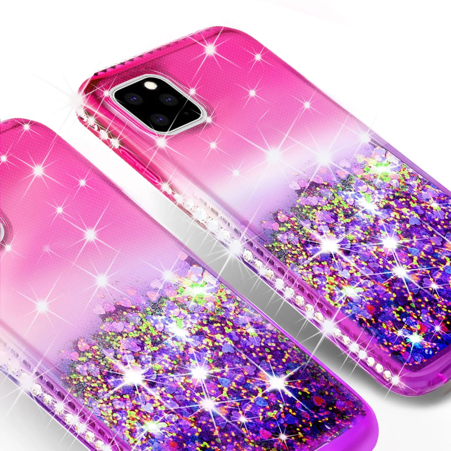 Apple iPhone 12 Case Liquid Glitter Phone Case Waterfall Floating Quicksand Bling Sparkle Cute Protective Girls Women Cover for iPhone 12 W/Temper Glass -  (Hot Pink/Purple Gradient)
