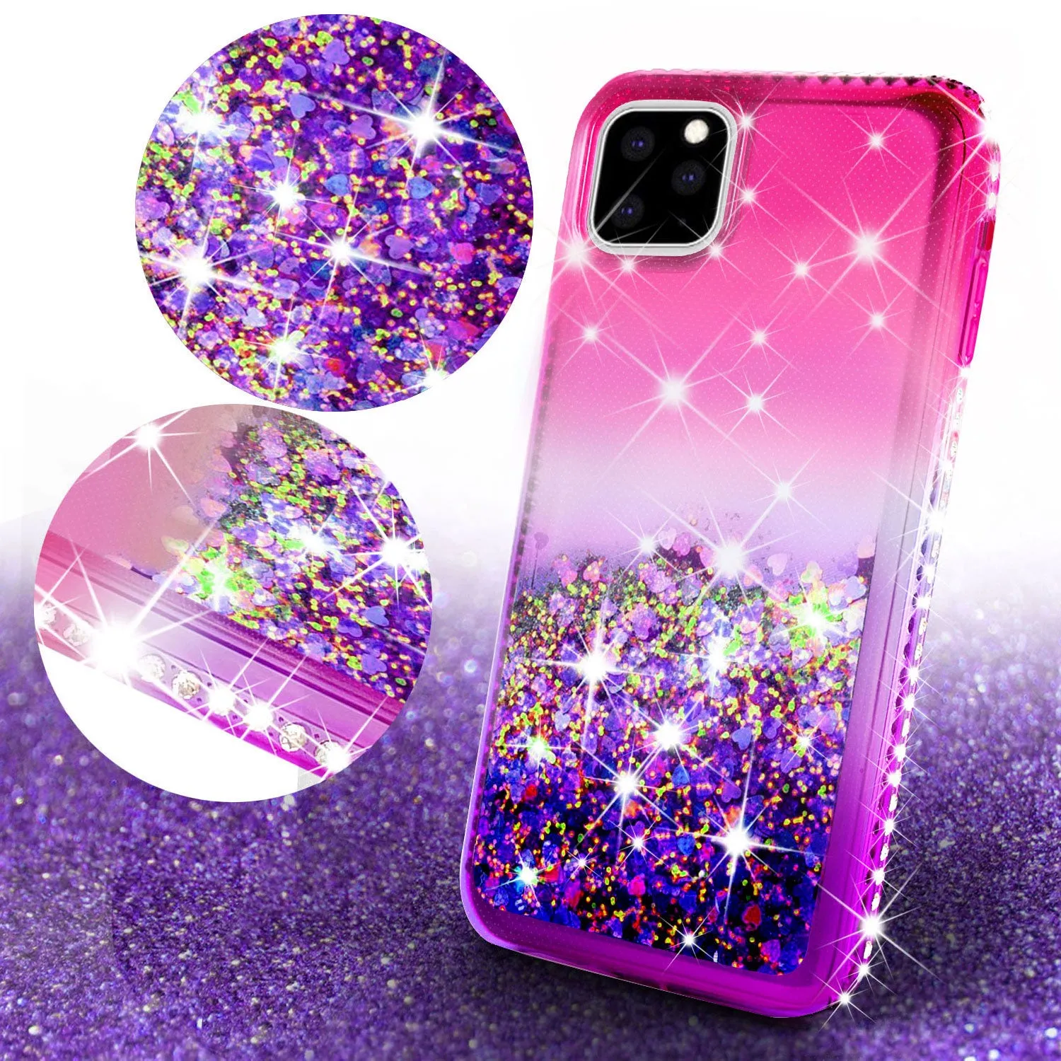 Apple iPhone 12 Case Liquid Glitter Phone Case Waterfall Floating Quicksand Bling Sparkle Cute Protective Girls Women Cover for iPhone 12 W/Temper Glass -  (Hot Pink/Purple Gradient)