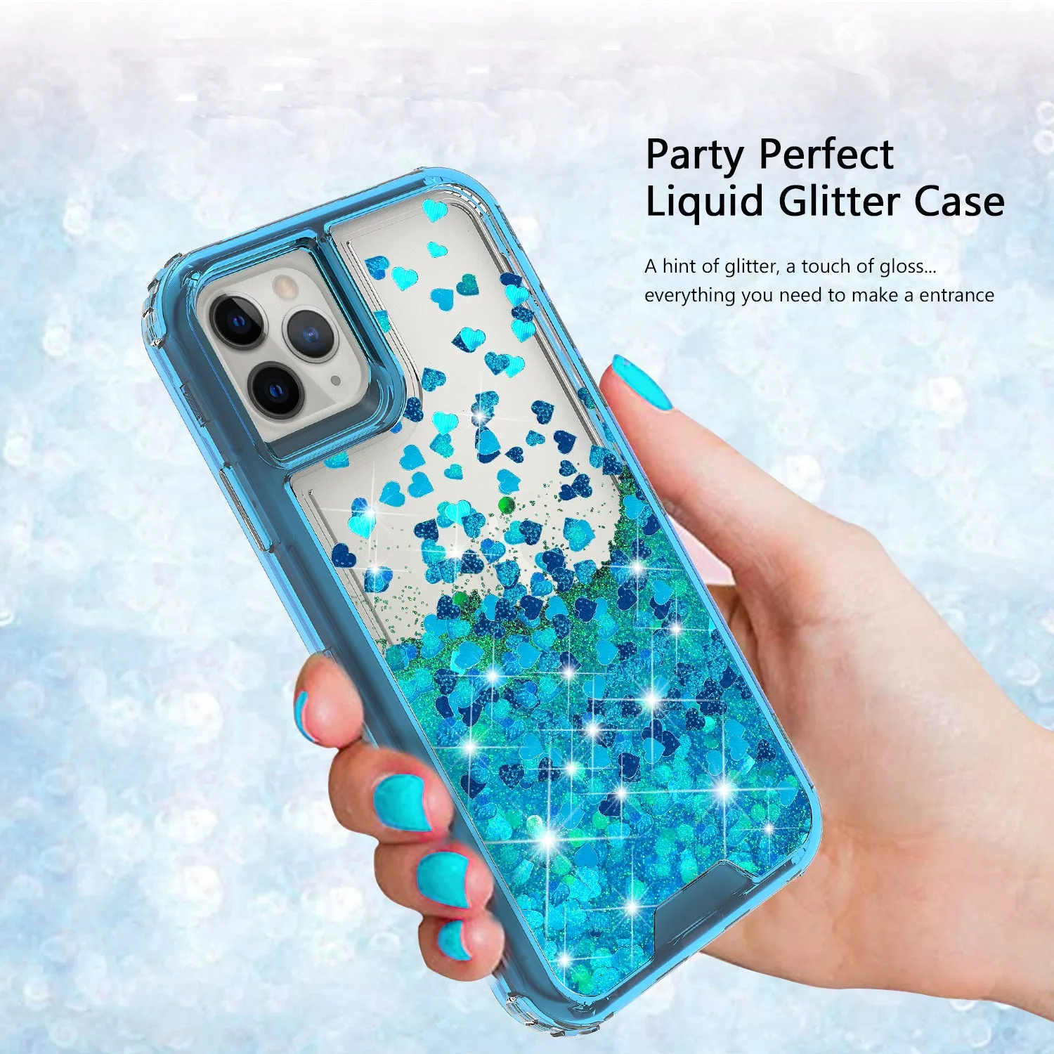 Apple iPhone 12 mini Case,Hard Clear Glitter Sparkle Flowing Liquid Heavy Duty Shockproof Three Layer Protective Bling Girls Women Cases for Apple iPhone 12 mini - Teal