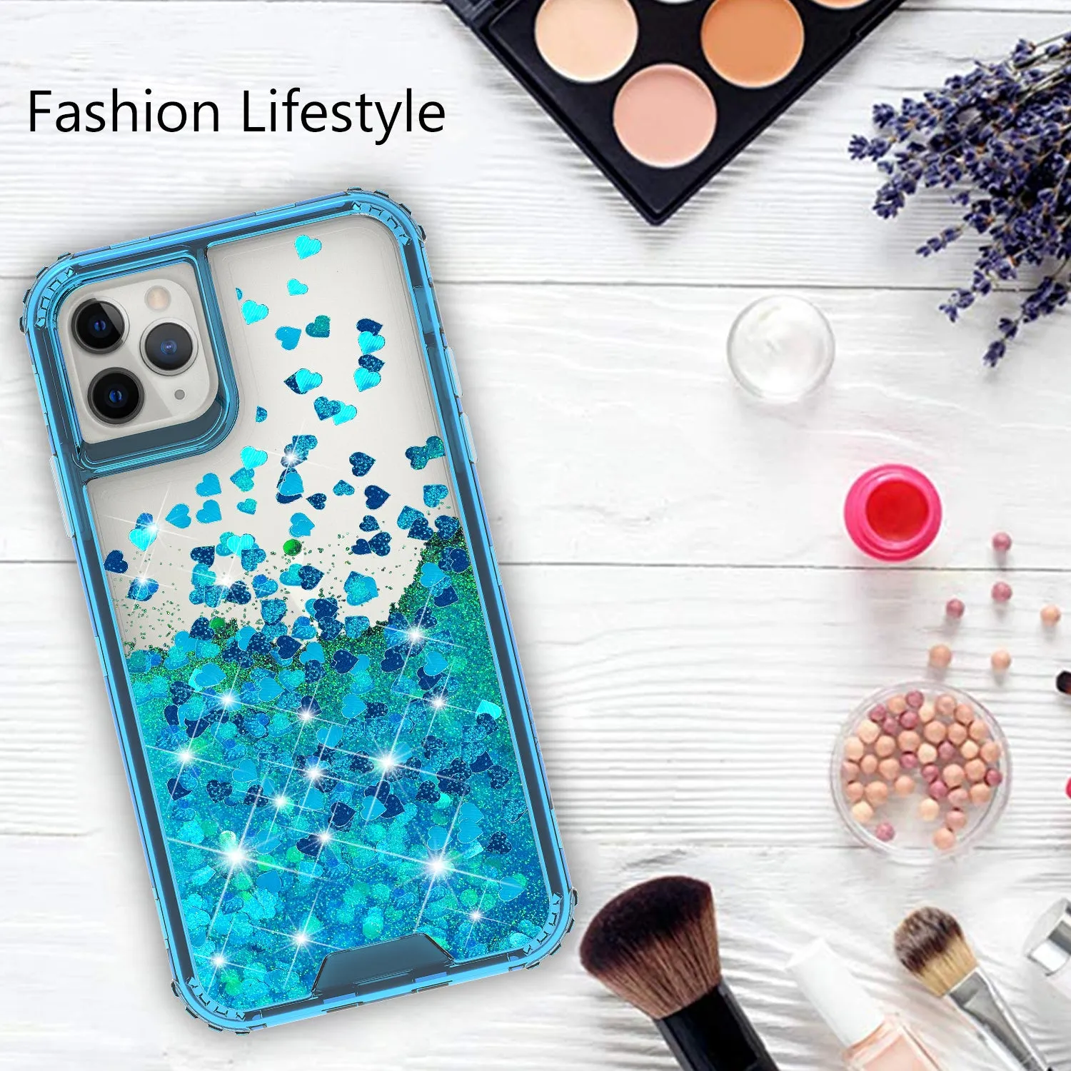 Apple iPhone 12 mini Case,Hard Clear Glitter Sparkle Flowing Liquid Heavy Duty Shockproof Three Layer Protective Bling Girls Women Cases for Apple iPhone 12 mini - Teal
