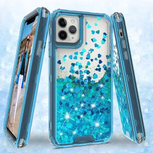 Apple iPhone 12 mini Case,Hard Clear Glitter Sparkle Flowing Liquid Heavy Duty Shockproof Three Layer Protective Bling Girls Women Cases for Apple iPhone 12 mini - Teal