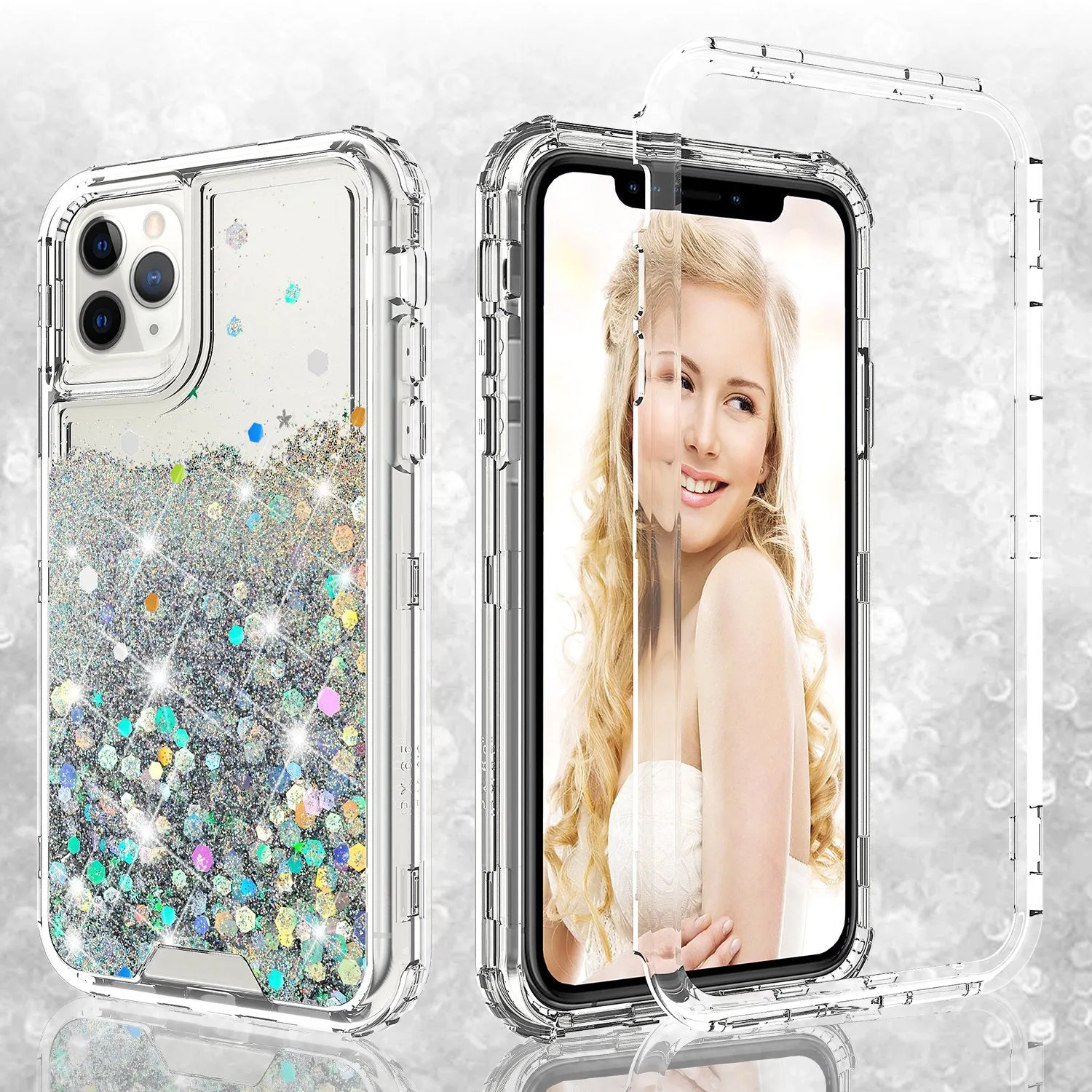 Apple iPhone 12 Pro Max Case,Hard Clear Glitter Sparkle Flowing Liquid Heavy Duty Shockproof Three Layer Protective Bling Girls Women Cases for Apple iPhone 12 Pro Max - Clear