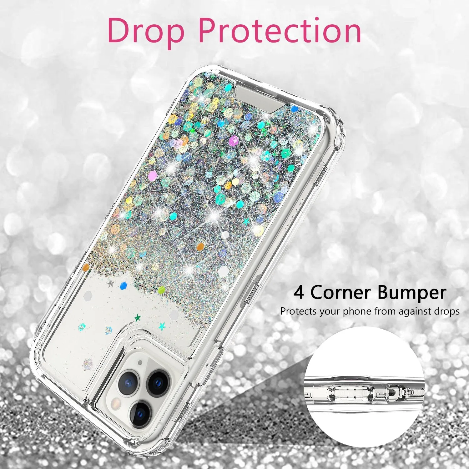 Apple iPhone 12 Pro Max Case,Hard Clear Glitter Sparkle Flowing Liquid Heavy Duty Shockproof Three Layer Protective Bling Girls Women Cases for Apple iPhone 12 Pro Max - Clear