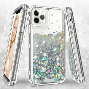 Apple iPhone 12 Pro Max Case,Hard Clear Glitter Sparkle Flowing Liquid Heavy Duty Shockproof Three Layer Protective Bling Girls Women Cases for Apple iPhone 12 Pro Max - Clear