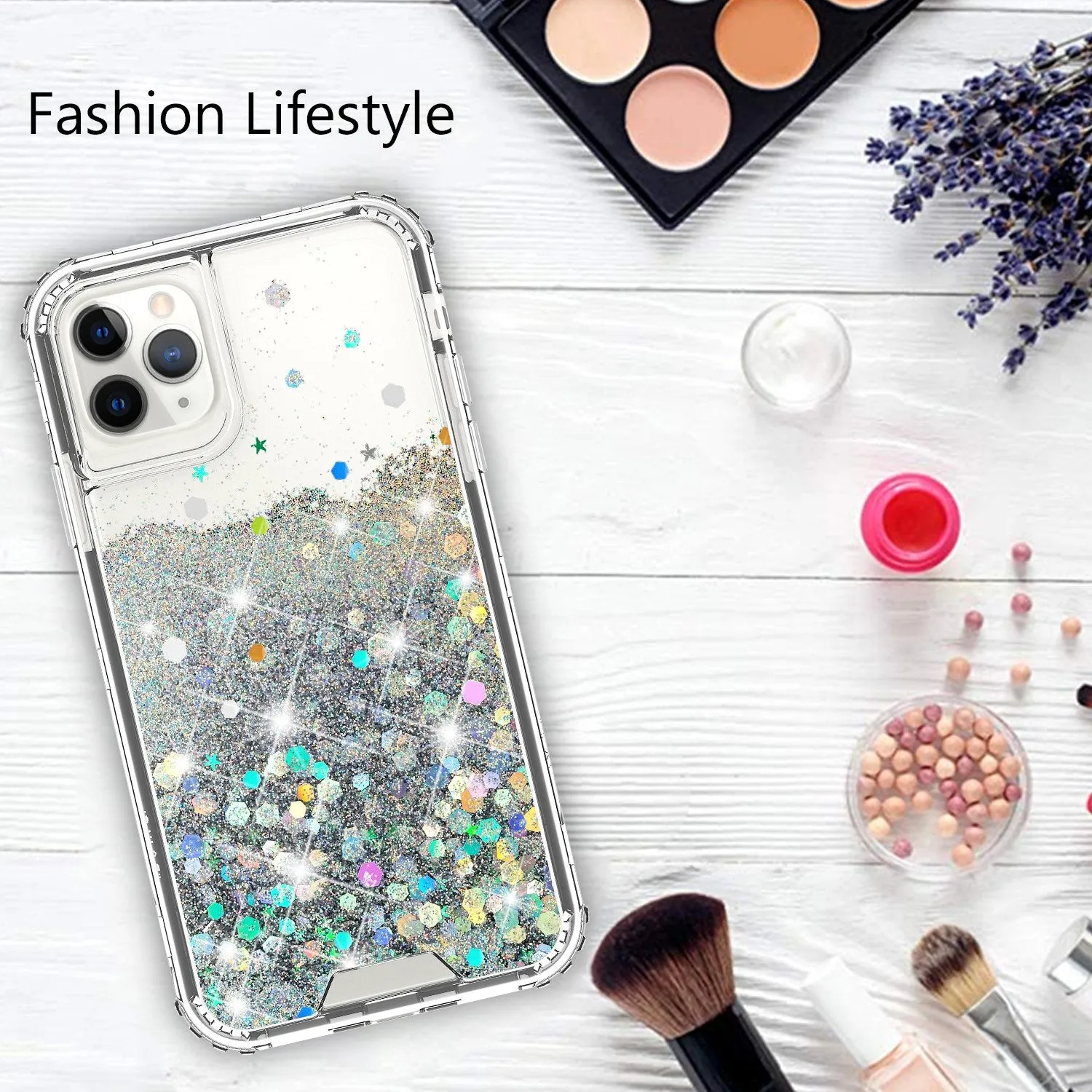 Apple iPhone 12 Pro Max Case,Hard Clear Glitter Sparkle Flowing Liquid Heavy Duty Shockproof Three Layer Protective Bling Girls Women Cases for Apple iPhone 12 Pro Max - Clear