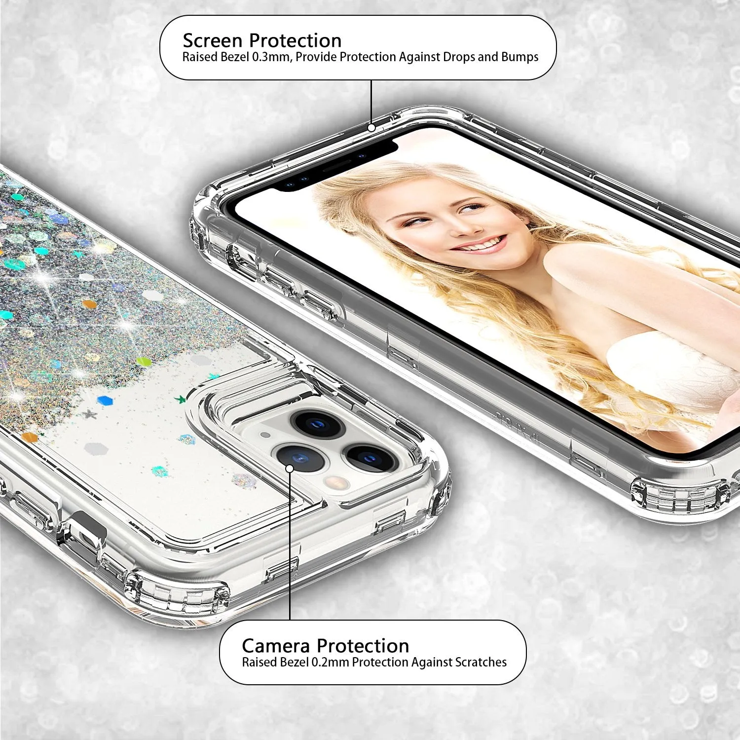 Apple iPhone 12 Pro Max Case,Hard Clear Glitter Sparkle Flowing Liquid Heavy Duty Shockproof Three Layer Protective Bling Girls Women Cases for Apple iPhone 12 Pro Max - Clear
