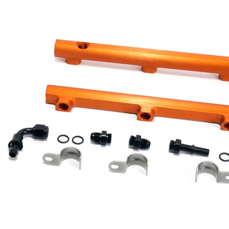 BBK Performance High-Flow Fuel Rail - 6 AN Female O-Ring Inlet - 6 AN Female O-Ring Outlet - Orange Anodized - Mopar Gen III Hemi