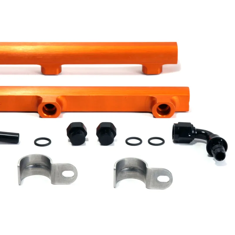 BBK Performance High-Flow Fuel Rail - 6 AN Female O-Ring Inlet - 6 AN Female O-Ring Outlet - Orange Anodized - Mopar Gen III Hemi