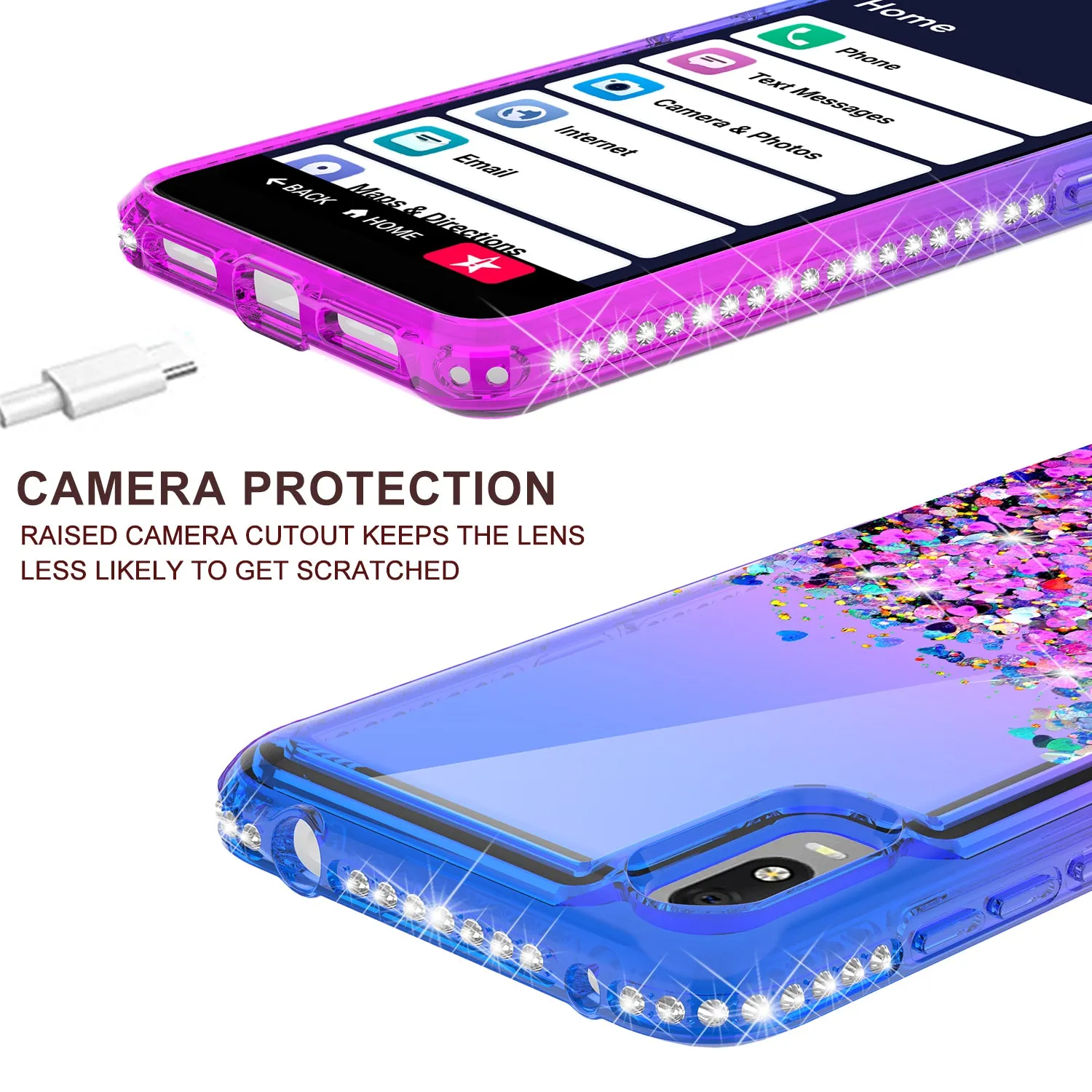 For Alcatel Jitterbug Smart3 / Lively Smart Case Liquid Glitter Phone Case Waterfall Floating Quicksand Bling Sparkle Cute Protective Girls Women Cover for Alcatel Jitterbug Smart3 / Lively Smart W/Temper Glass -  (Blue/Purple Gradient)
