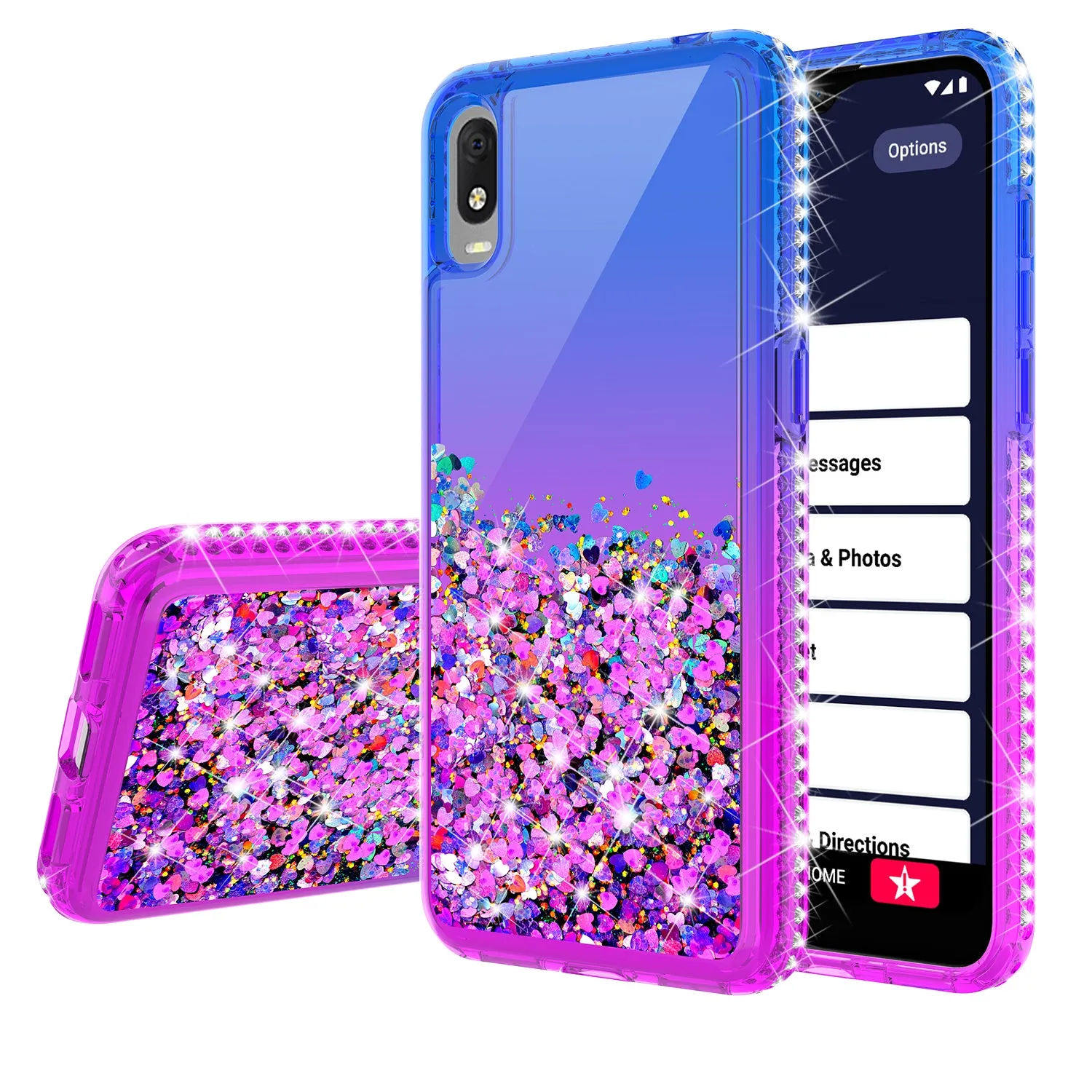 For Alcatel Jitterbug Smart3 / Lively Smart Case Liquid Glitter Phone Case Waterfall Floating Quicksand Bling Sparkle Cute Protective Girls Women Cover for Alcatel Jitterbug Smart3 / Lively Smart W/Temper Glass -  (Blue/Purple Gradient)