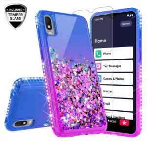 For Alcatel Jitterbug Smart3 / Lively Smart Case Liquid Glitter Phone Case Waterfall Floating Quicksand Bling Sparkle Cute Protective Girls Women Cover for Alcatel Jitterbug Smart3 / Lively Smart W/Temper Glass -  (Blue/Purple Gradient)