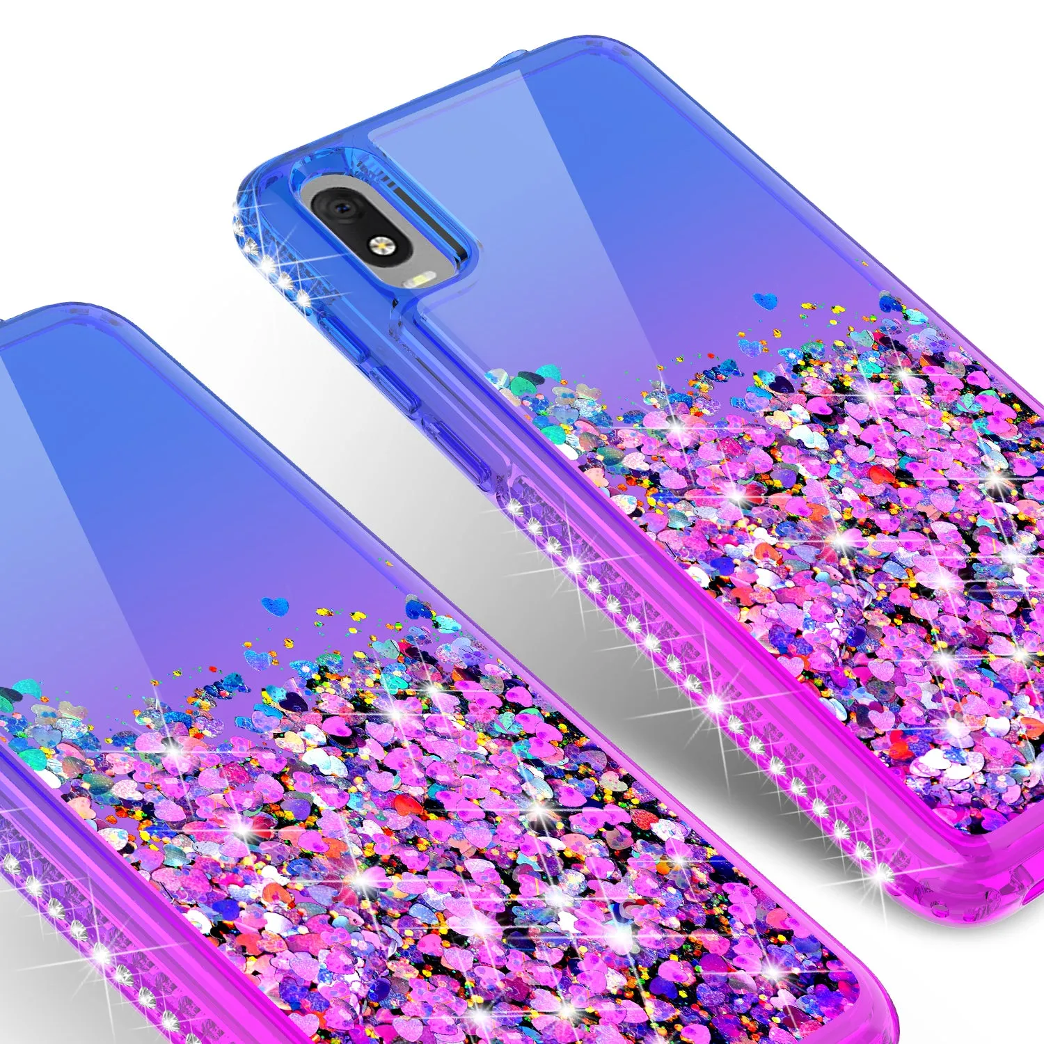 For Alcatel Jitterbug Smart3 / Lively Smart Case Liquid Glitter Phone Case Waterfall Floating Quicksand Bling Sparkle Cute Protective Girls Women Cover for Alcatel Jitterbug Smart3 / Lively Smart W/Temper Glass -  (Blue/Purple Gradient)