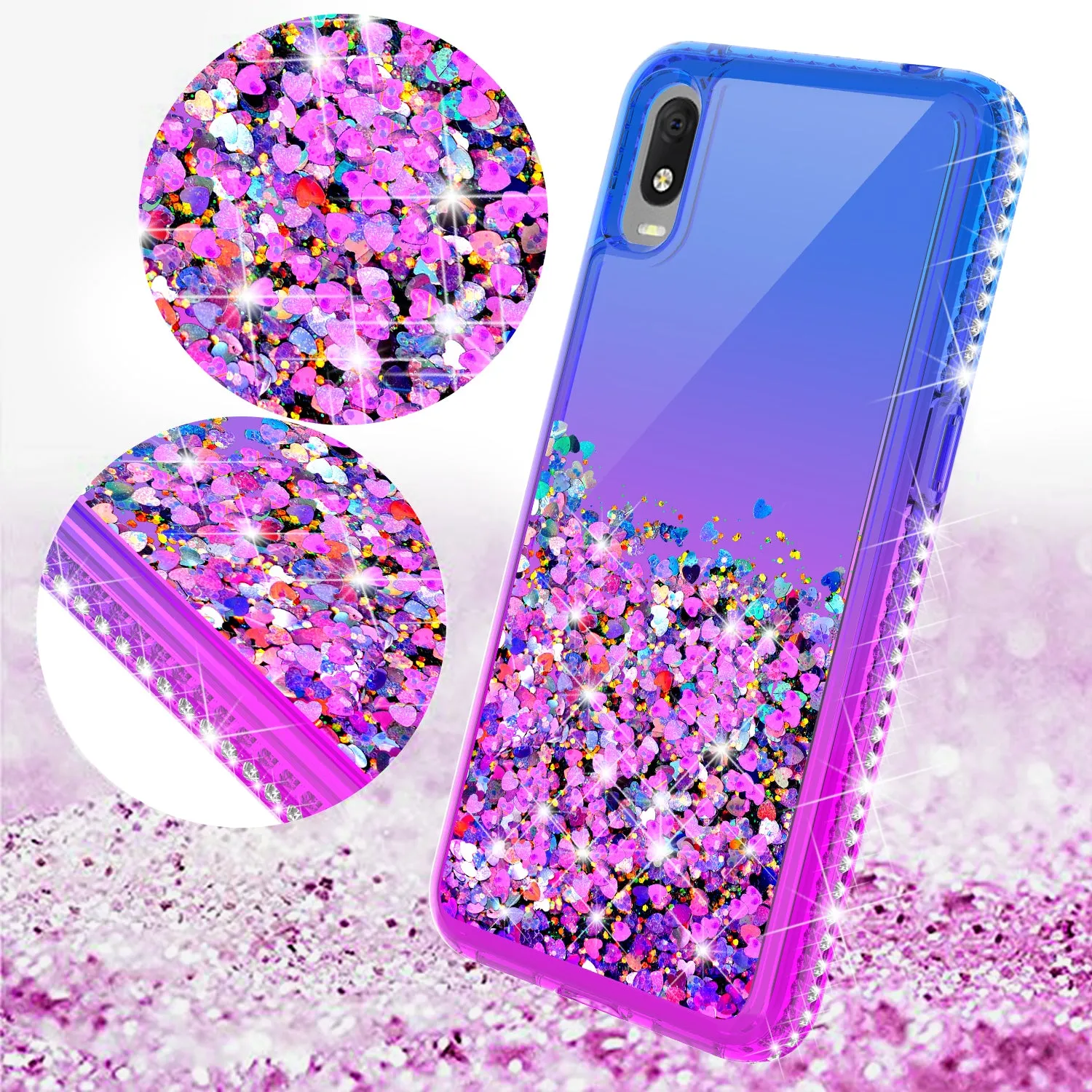 For Alcatel Jitterbug Smart3 / Lively Smart Case Liquid Glitter Phone Case Waterfall Floating Quicksand Bling Sparkle Cute Protective Girls Women Cover for Alcatel Jitterbug Smart3 / Lively Smart W/Temper Glass -  (Blue/Purple Gradient)