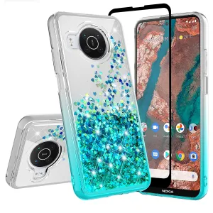 For Nokia X100 Case Liquid Glitter Phone Case Waterfall Floating Quicksand Bling Sparkle Cute Protective Girls Women Cover for Nokia X100 W/Temper Glass - Teal