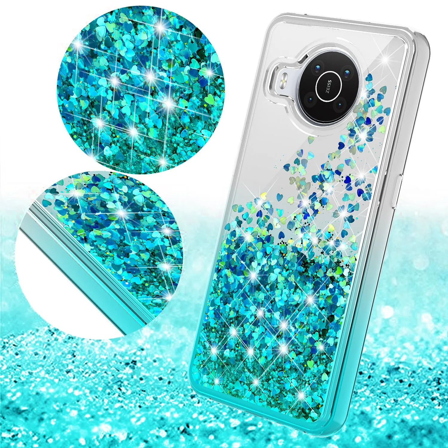 For Nokia X100 Case Liquid Glitter Phone Case Waterfall Floating Quicksand Bling Sparkle Cute Protective Girls Women Cover for Nokia X100 W/Temper Glass - Teal