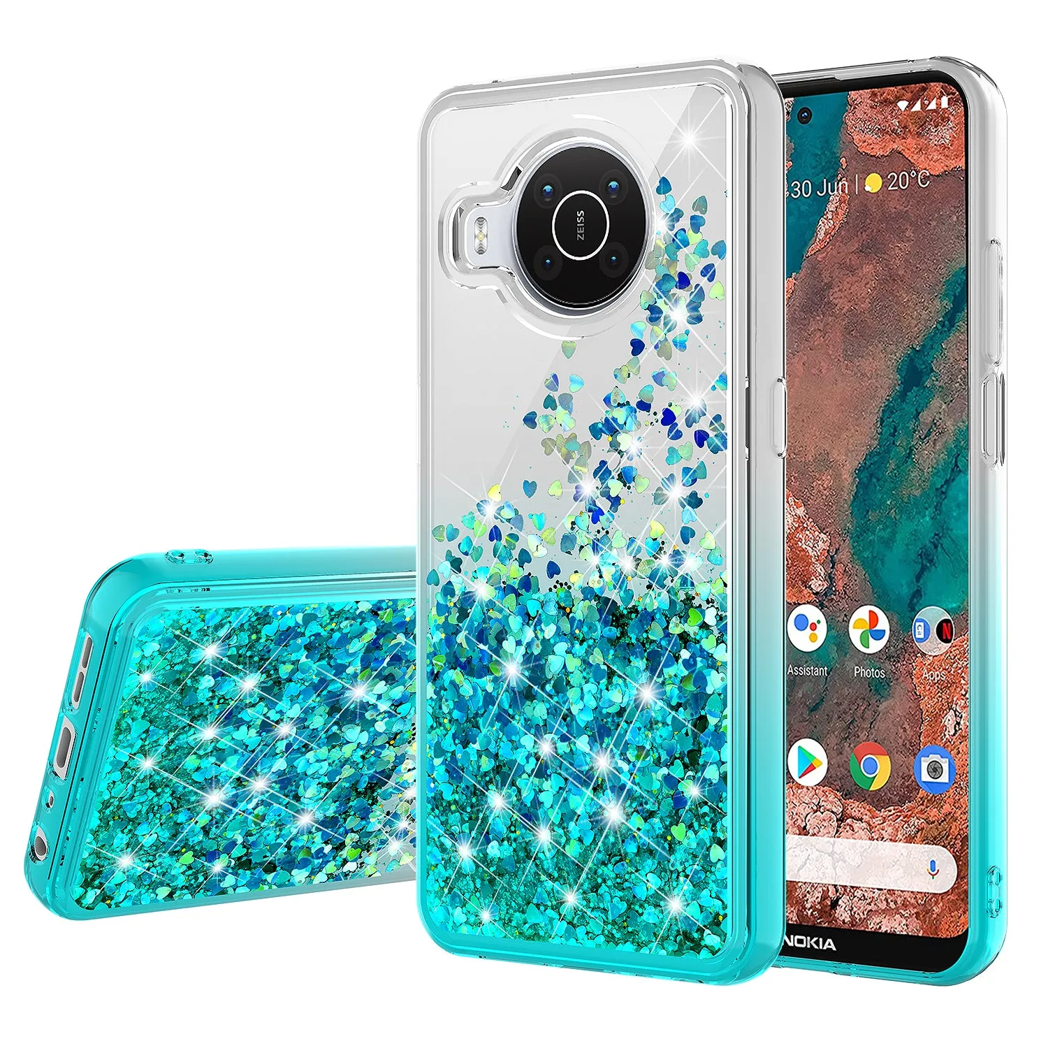 For Nokia X100 Case Liquid Glitter Phone Case Waterfall Floating Quicksand Bling Sparkle Cute Protective Girls Women Cover for Nokia X100 W/Temper Glass - Teal