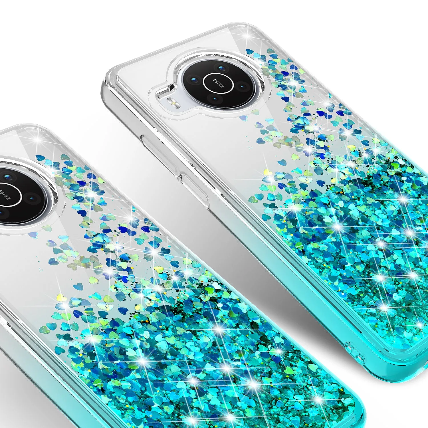 For Nokia X100 Case Liquid Glitter Phone Case Waterfall Floating Quicksand Bling Sparkle Cute Protective Girls Women Cover for Nokia X100 W/Temper Glass - Teal