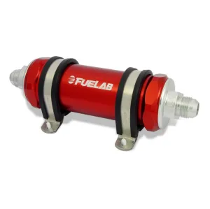 FUELAB 82824-2 In-Line Fuel Filter (12AN in/out, 5 inch 100 micron stainless steel element) Red
