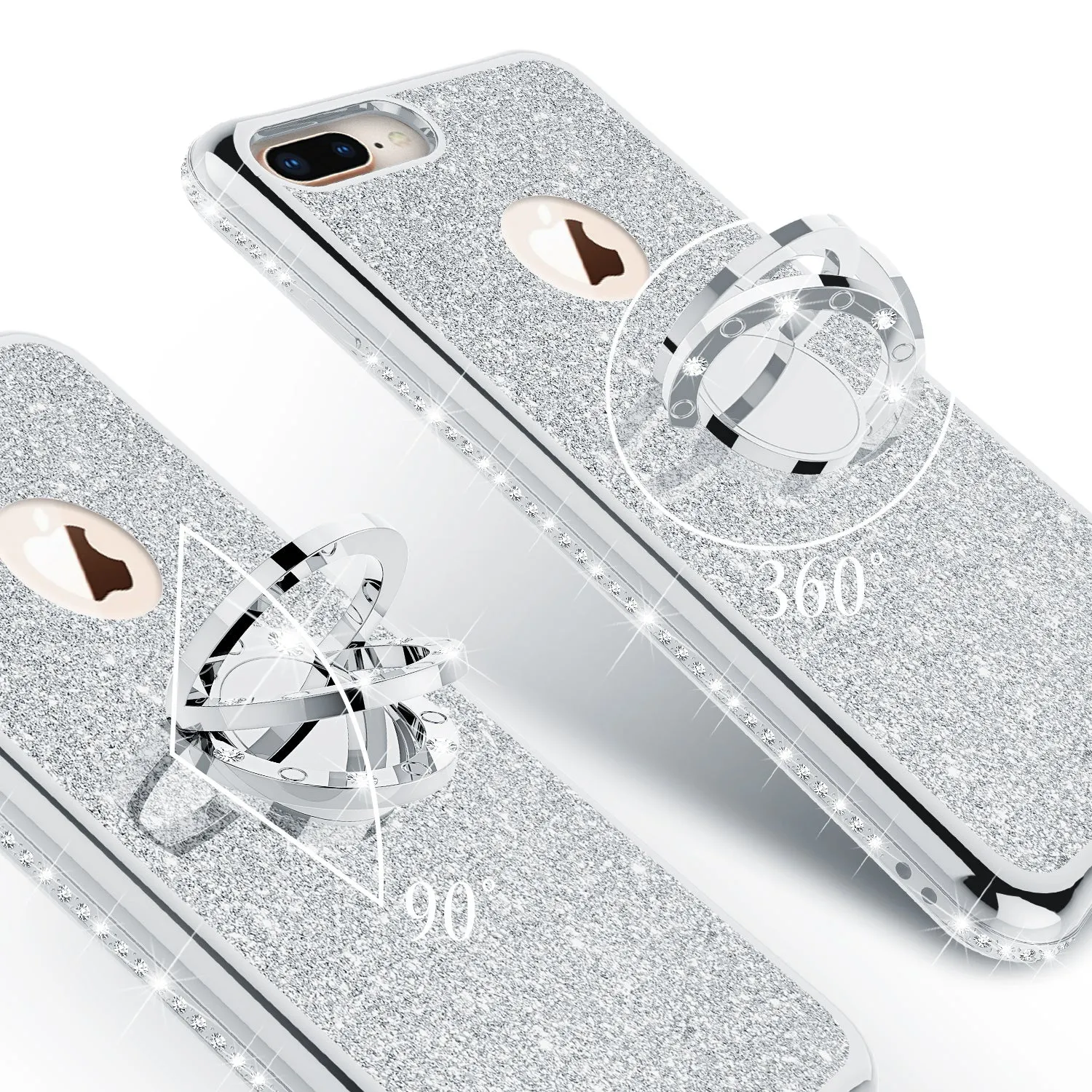 Glitter Cute Phone Case Girls Kickstand Compatible for Apple iPhone 7 Case,Bling Diamond Bumper Ring Stand Soft Sparkly iPhone 7 - Silver