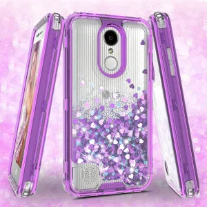 LG Aristo 3 | Aristo 3 Plus | Tribute Empire | K8S | K8 Plus | Rebel 4 | Zone 4 | Phoenix 4 Case, Hard Clear Glitter Sparkle Liquid Heavy Duty Shockproof Triple Layer Protective Bling Girls Women Case Cover - Purple