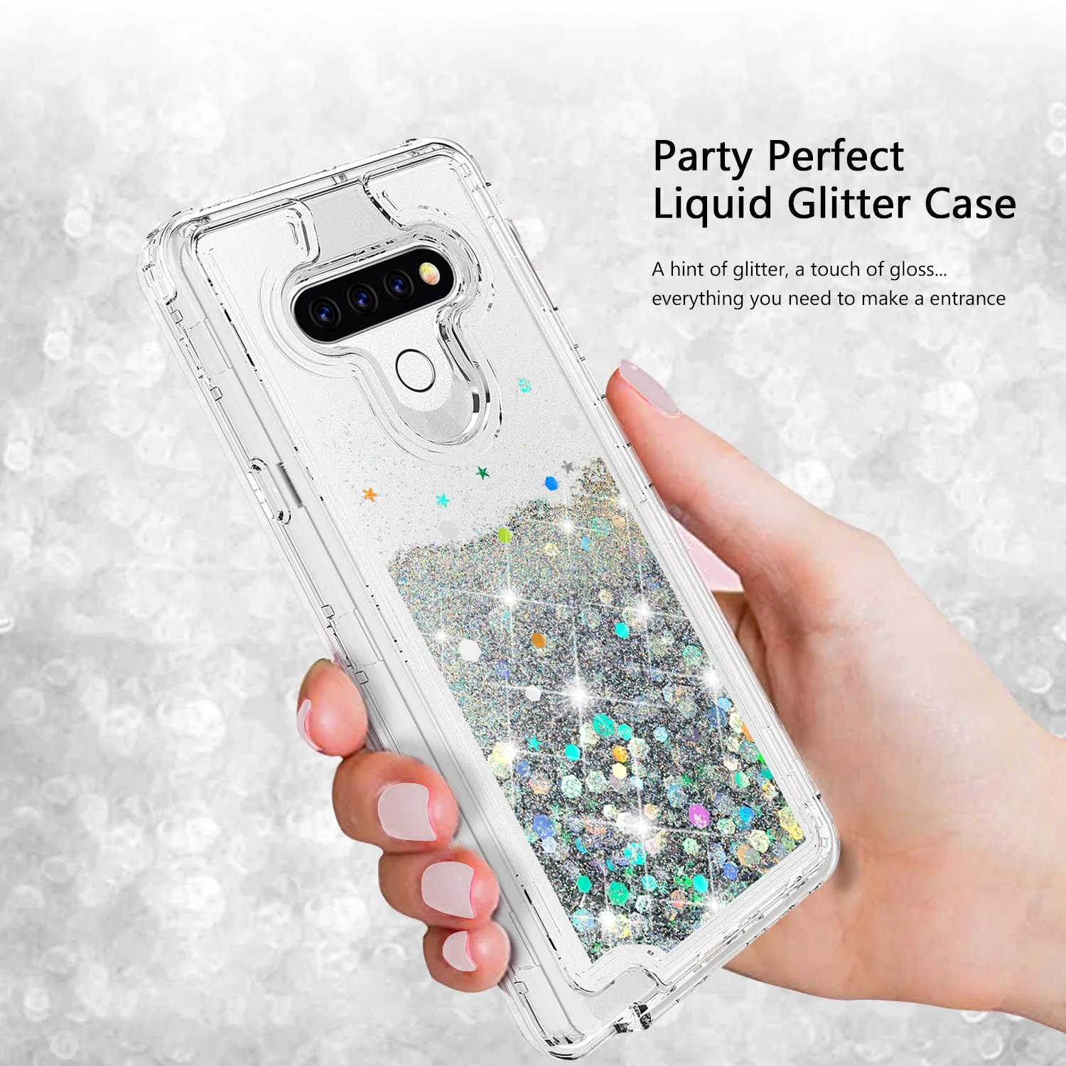 LG Aristo 5 Case,Hard Clear Glitter Sparkle Flowing Liquid Heavy Duty Shockproof Three Layer Protective Bling Girls Women Cases for LG Aristo 5 - Clear
