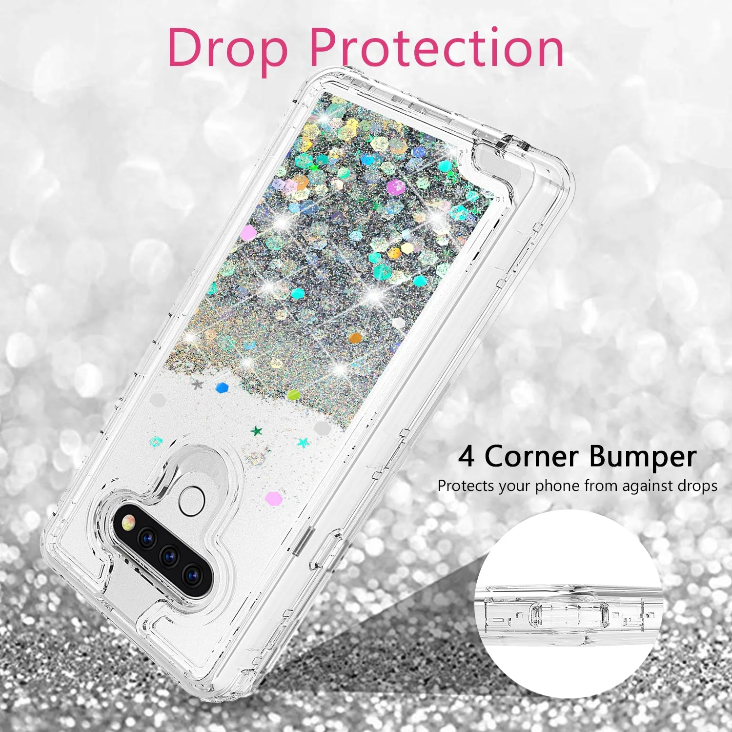 LG Aristo 5 Case,Hard Clear Glitter Sparkle Flowing Liquid Heavy Duty Shockproof Three Layer Protective Bling Girls Women Cases for LG Aristo 5 - Clear
