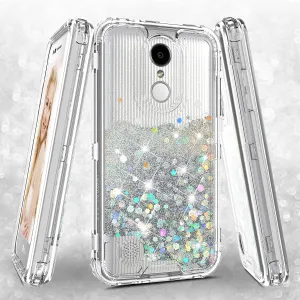 LG Aristo, LG Phoenix 3, LG Fortune, K4 2017, K8 2017, LG Risio Case,Hard Clear Glitter Sparkle Flowing Liquid Heavy Duty Shockproof Three Layer Protective Bling Girls Women Cases for LG Aristo - Clear