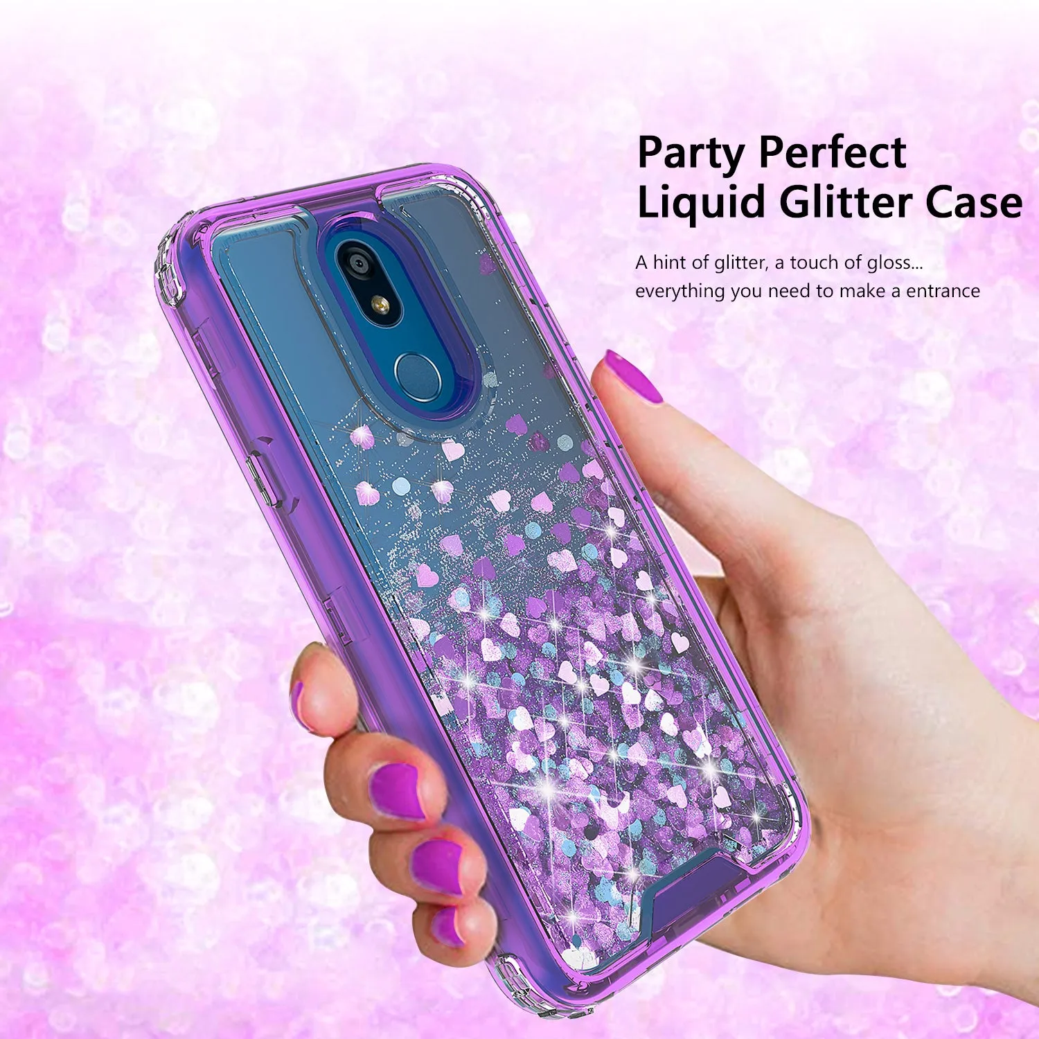 LG Escape Plus/Arena 2/K30 2019 Case,Hard Clear Glitter Sparkle Flowing Liquid Heavy Duty Shockproof Three Layer Protective Bling Girls Women Cases for LG Escape Plus/Arena 2/K30 2019 - Purple