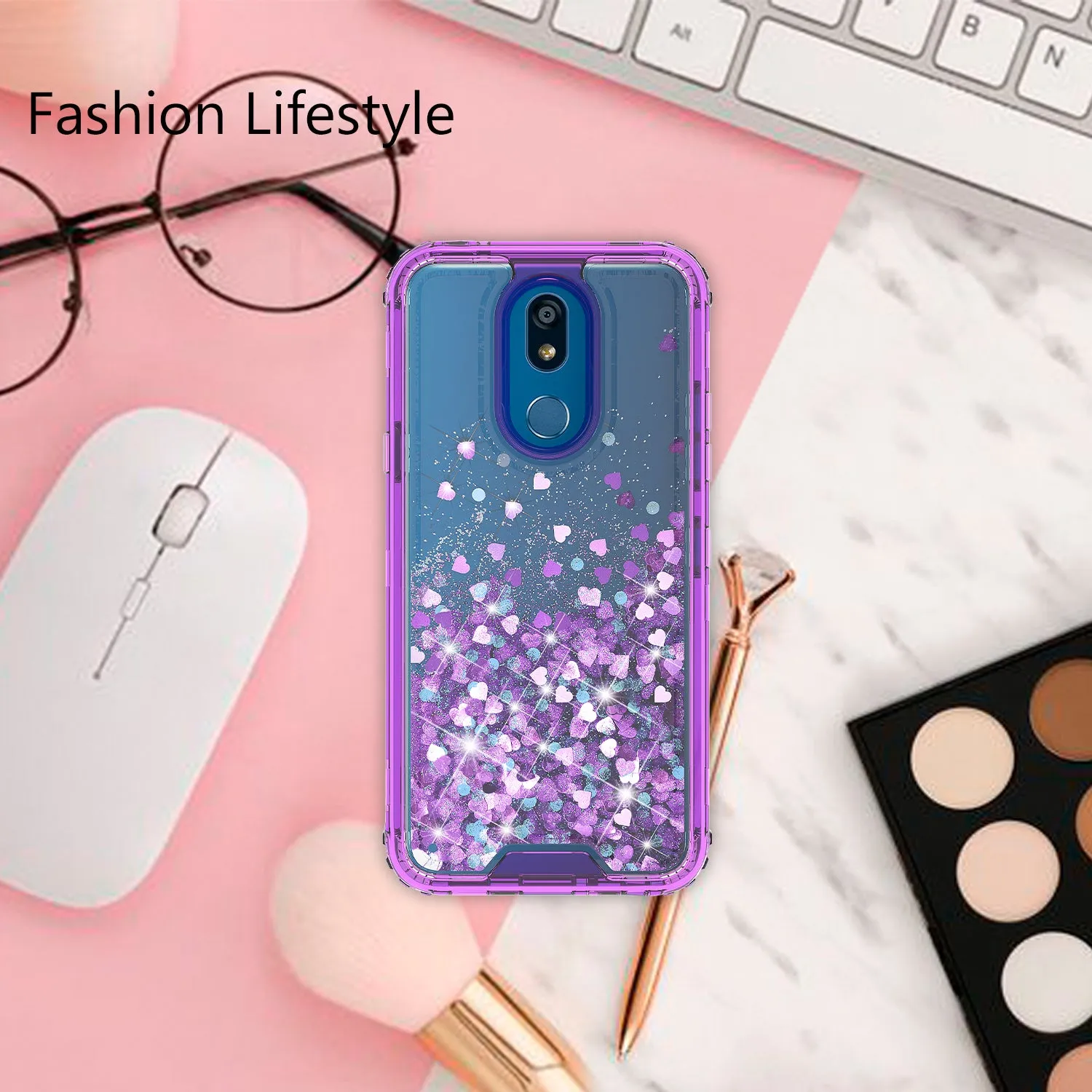 LG Escape Plus/Arena 2/K30 2019 Case,Hard Clear Glitter Sparkle Flowing Liquid Heavy Duty Shockproof Three Layer Protective Bling Girls Women Cases for LG Escape Plus/Arena 2/K30 2019 - Purple