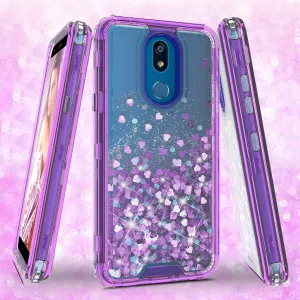 LG Escape Plus/Arena 2/K30 2019 Case,Hard Clear Glitter Sparkle Flowing Liquid Heavy Duty Shockproof Three Layer Protective Bling Girls Women Cases for LG Escape Plus/Arena 2/K30 2019 - Purple