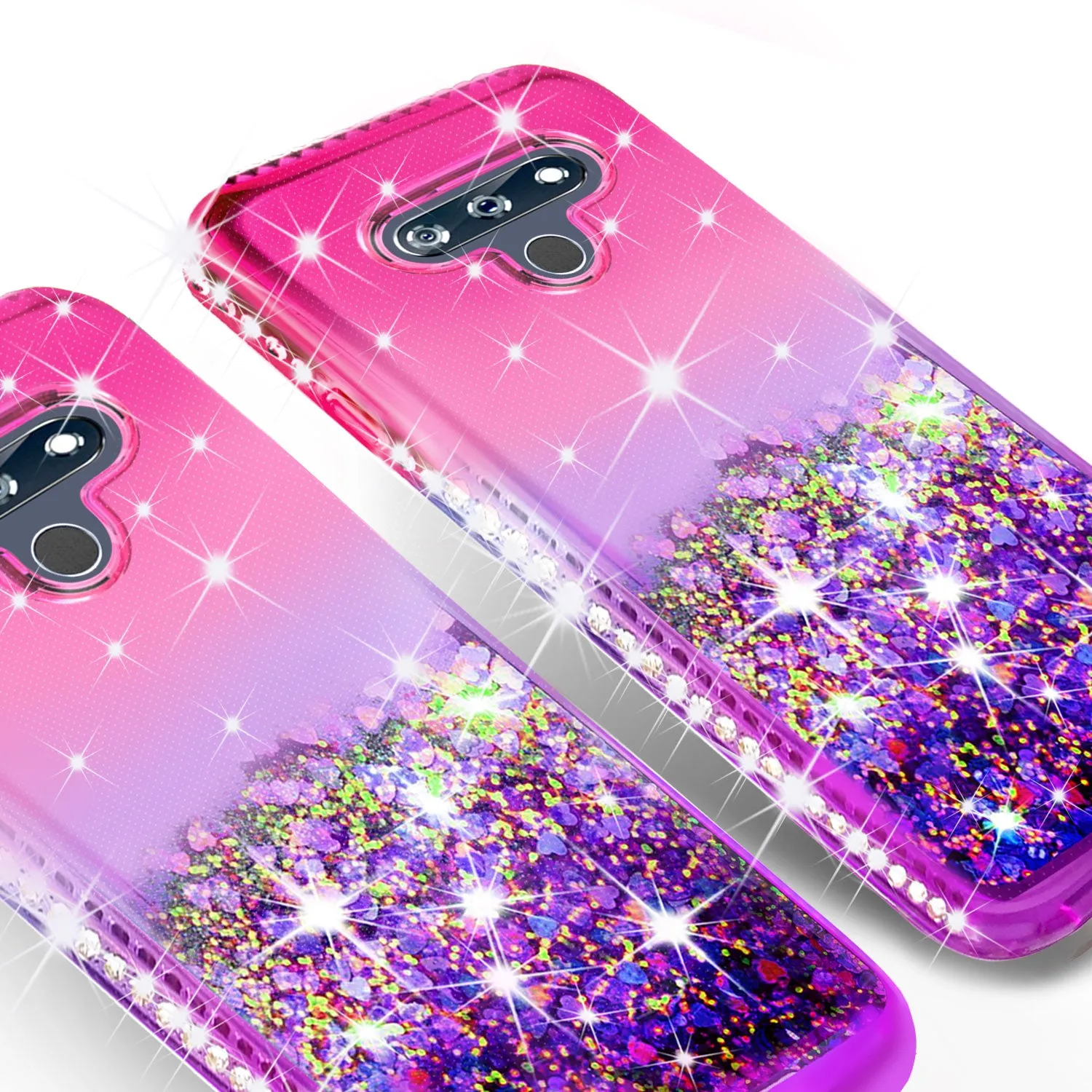 LG K51 Case Liquid Glitter Phone Case Waterfall Floating Quicksand Bling Sparkle Cute Protective Girls Women Cover for LG K51 W/Temper Glass- (Hot Pink/Purple Gradient)