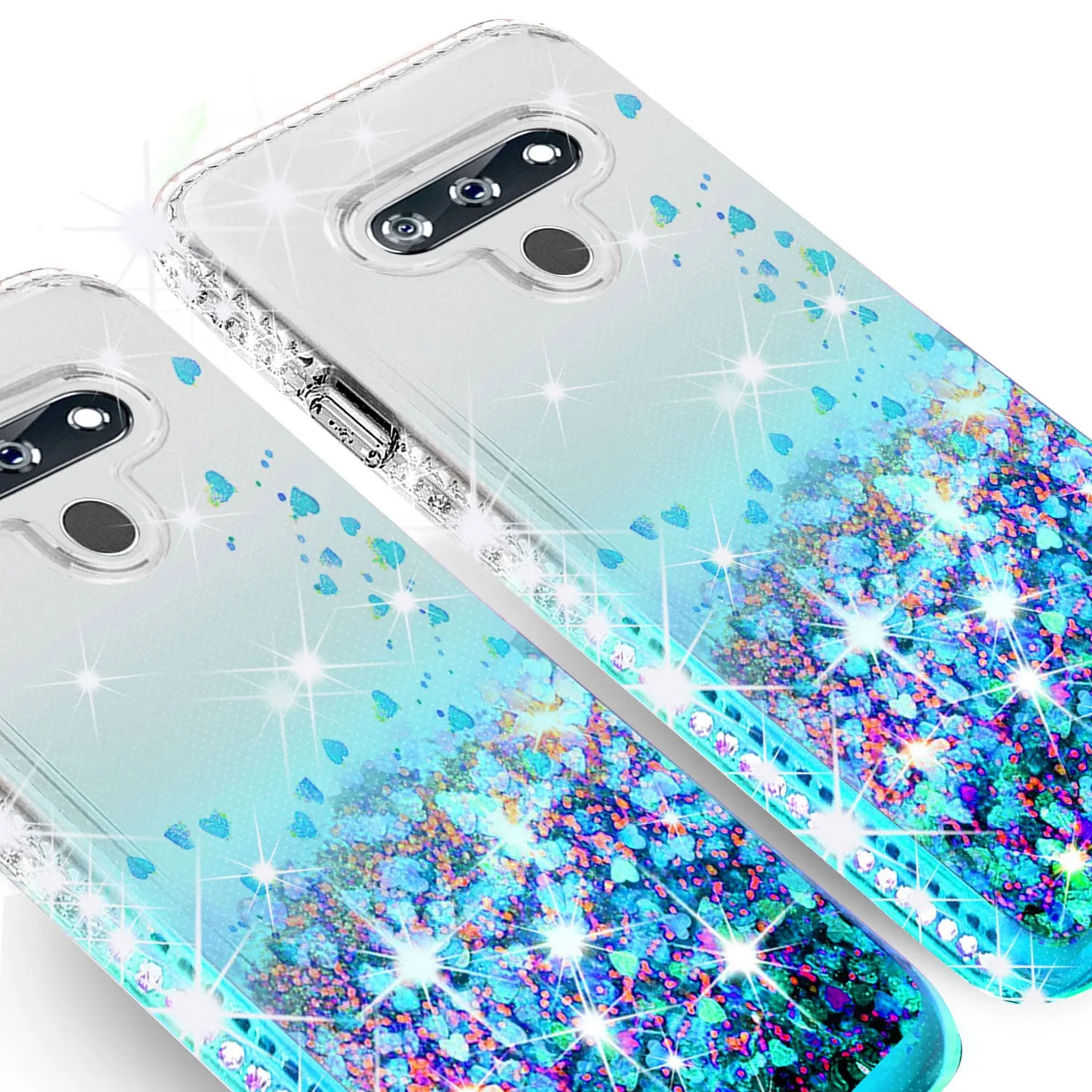 LG K51 Case Liquid Glitter Phone Case Waterfall Floating Quicksand Bling Sparkle Cute Protective Girls Women Cover for LG K51 W/Temper Glass- Teal