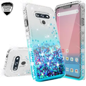 LG K51 Case Liquid Glitter Phone Case Waterfall Floating Quicksand Bling Sparkle Cute Protective Girls Women Cover for LG K51 W/Temper Glass- Teal