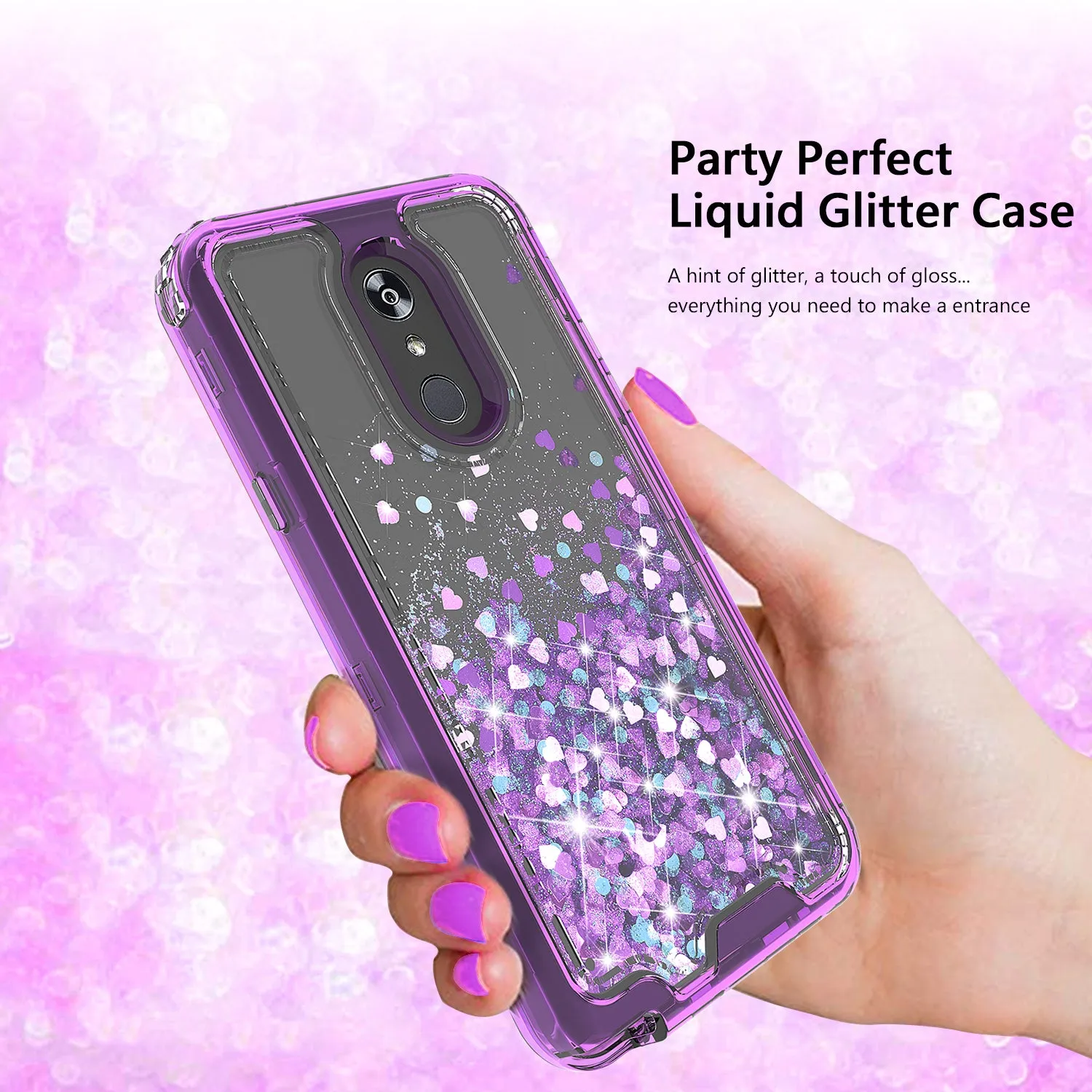 LG Stylo 4 Case, Stylo 4 Plus, Q Stylus Case,Hard Clear Glitter Sparkle Flowing Liquid Heavy Duty Shockproof Three Layer Protective Bling Girls Women Cases for LG Stylo 4 - Purple