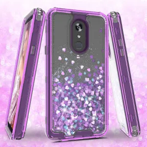LG Stylo 4 Case, Stylo 4 Plus, Q Stylus Case,Hard Clear Glitter Sparkle Flowing Liquid Heavy Duty Shockproof Three Layer Protective Bling Girls Women Cases for LG Stylo 4 - Purple