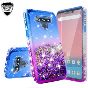 LG Stylo 6 Case Liquid Glitter Phone Case Waterfall Floating Quicksand Bling Sparkle Cute Protective Girls Women Cover for LG Stylo 6 W/Temper Glass- (Blue/Purple Gradient)