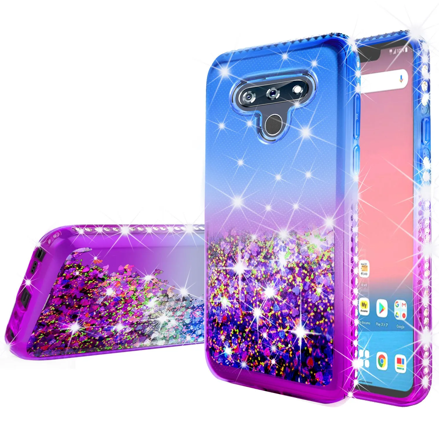 LG Stylo 6 Case Liquid Glitter Phone Case Waterfall Floating Quicksand Bling Sparkle Cute Protective Girls Women Cover for LG Stylo 6 W/Temper Glass- (Blue/Purple Gradient)