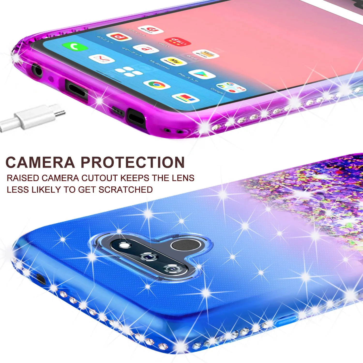 LG Stylo 6 Case Liquid Glitter Phone Case Waterfall Floating Quicksand Bling Sparkle Cute Protective Girls Women Cover for LG Stylo 6 W/Temper Glass- (Blue/Purple Gradient)