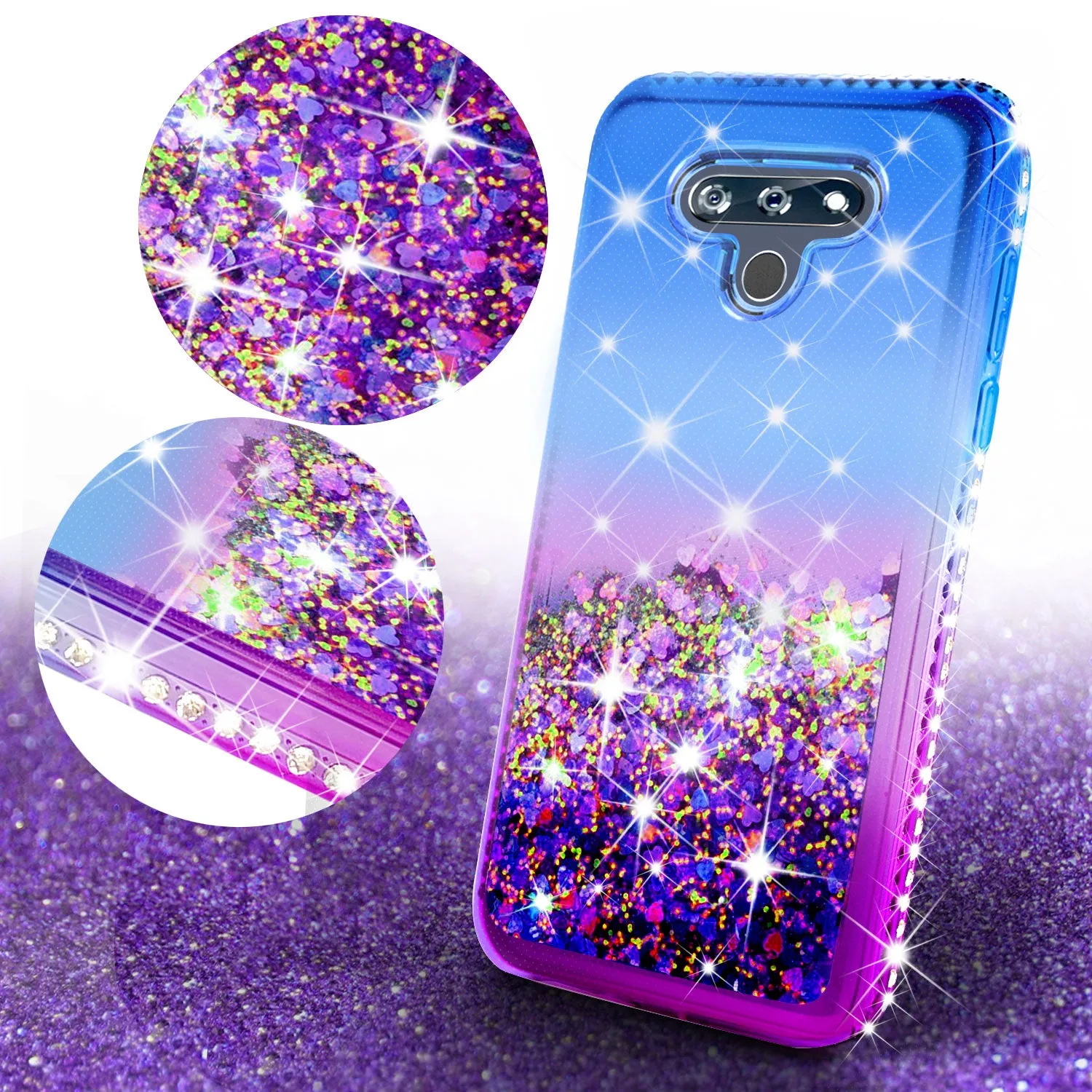 LG Stylo 6 Case Liquid Glitter Phone Case Waterfall Floating Quicksand Bling Sparkle Cute Protective Girls Women Cover for LG Stylo 6 W/Temper Glass- (Blue/Purple Gradient)