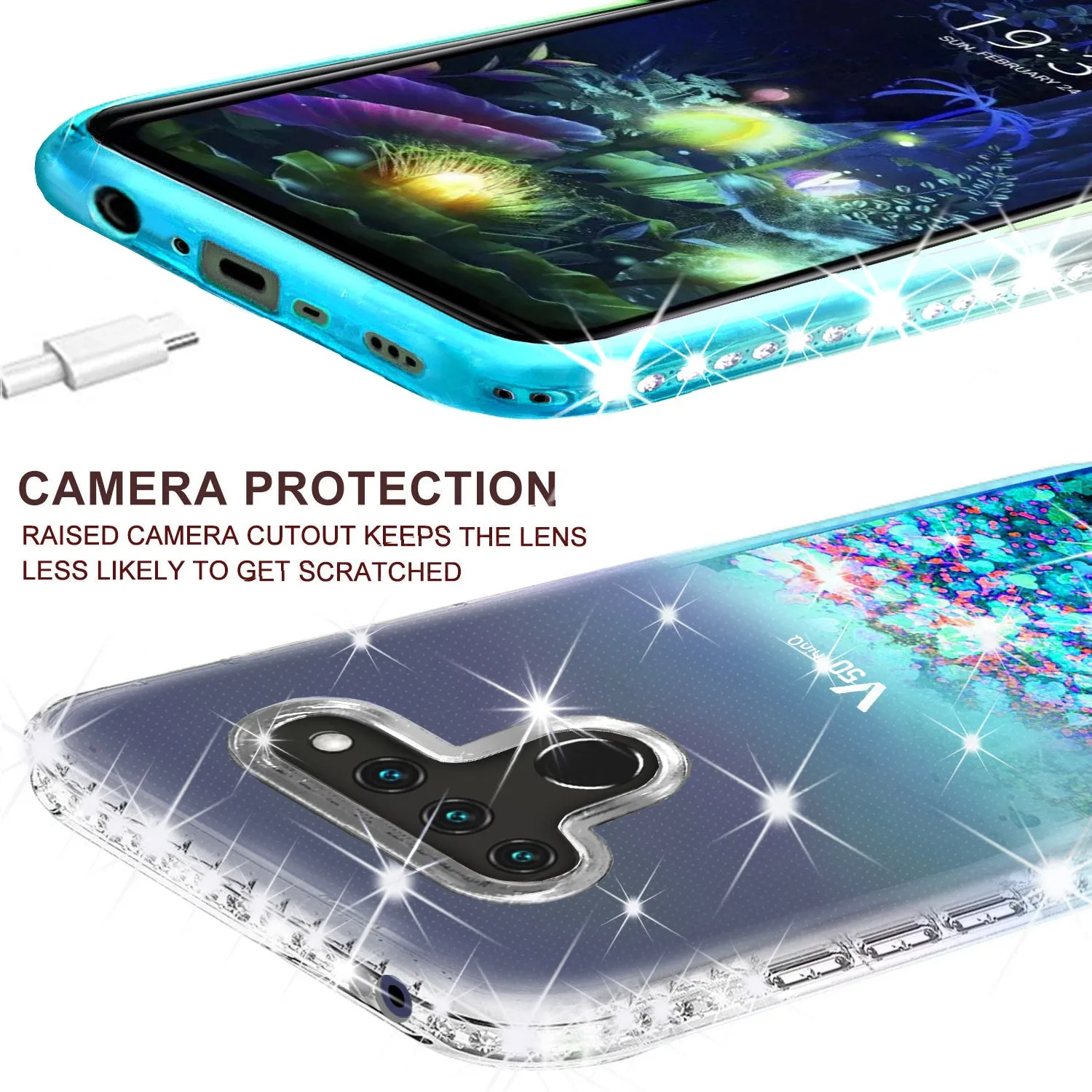 LG V50 ThinQ 5G / V50 ThinQ Case Liquid Glitter Phone Case Waterfall Floating Quicksand Bling Sparkle Cute Protective Girls Women Cover for V50 ThinQ 5G - Teal