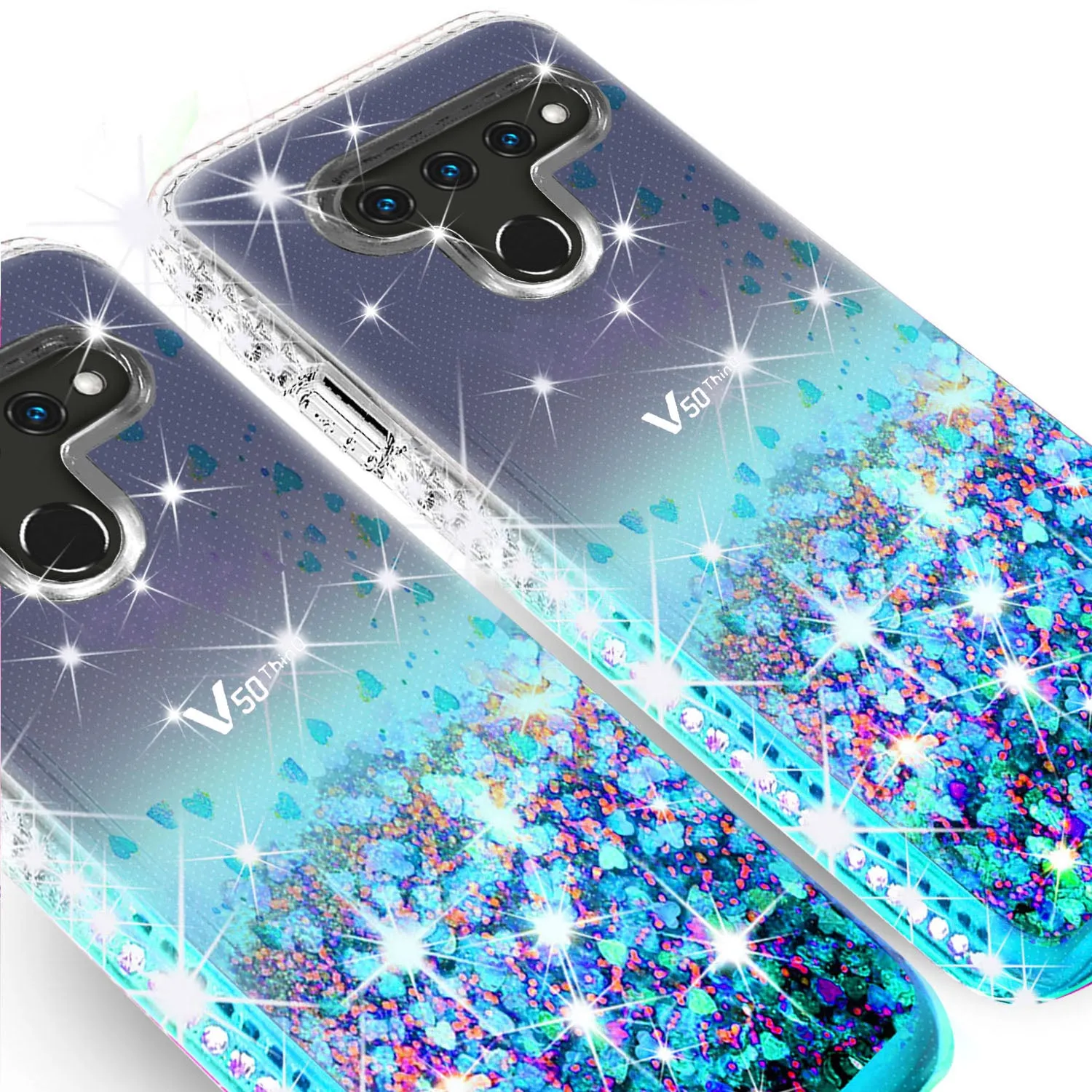 LG V50 ThinQ 5G / V50 ThinQ Case Liquid Glitter Phone Case Waterfall Floating Quicksand Bling Sparkle Cute Protective Girls Women Cover for V50 ThinQ 5G - Teal