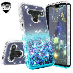LG V50 ThinQ 5G / V50 ThinQ Case Liquid Glitter Phone Case Waterfall Floating Quicksand Bling Sparkle Cute Protective Girls Women Cover for V50 ThinQ 5G - Teal