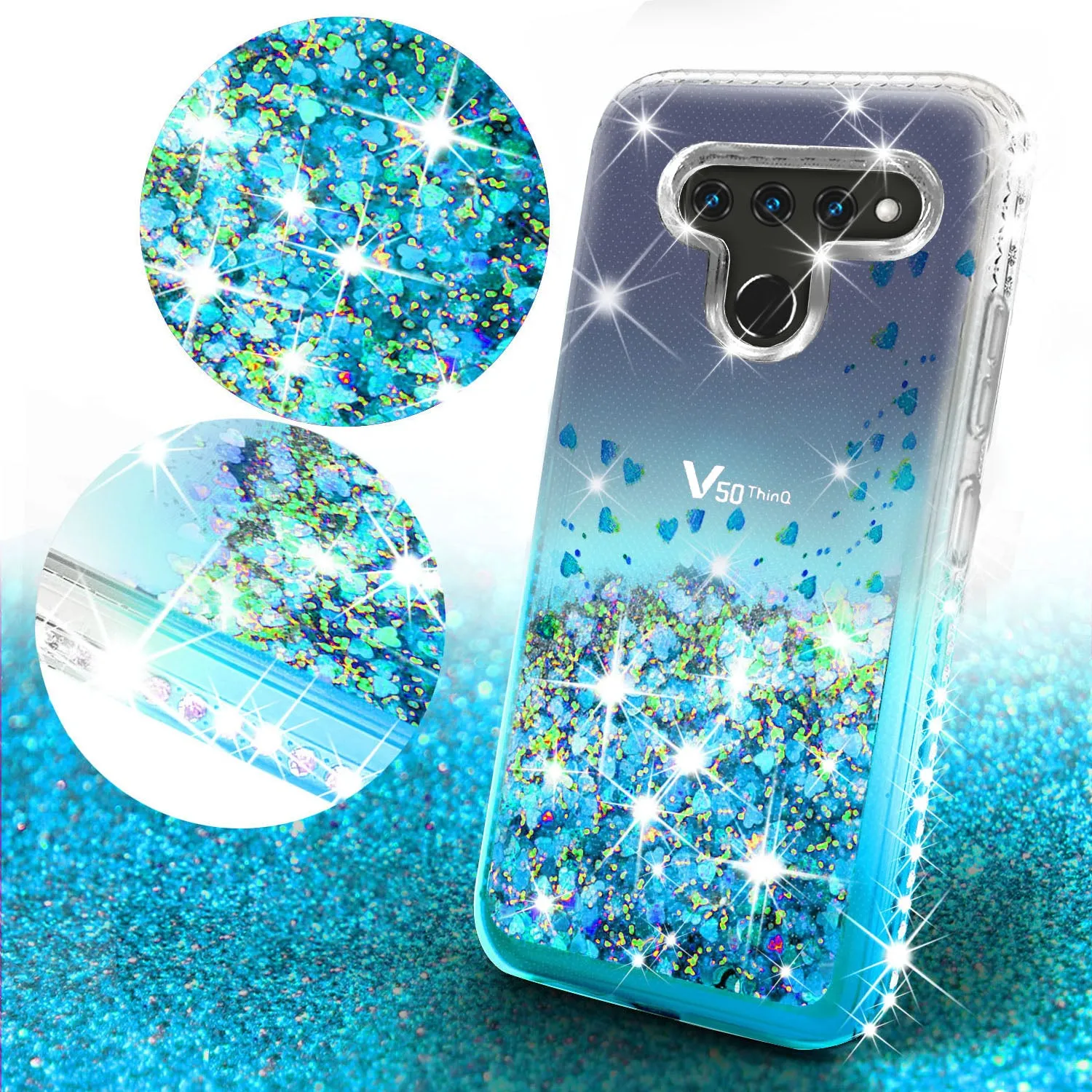LG V50 ThinQ 5G / V50 ThinQ Case Liquid Glitter Phone Case Waterfall Floating Quicksand Bling Sparkle Cute Protective Girls Women Cover for V50 ThinQ 5G - Teal