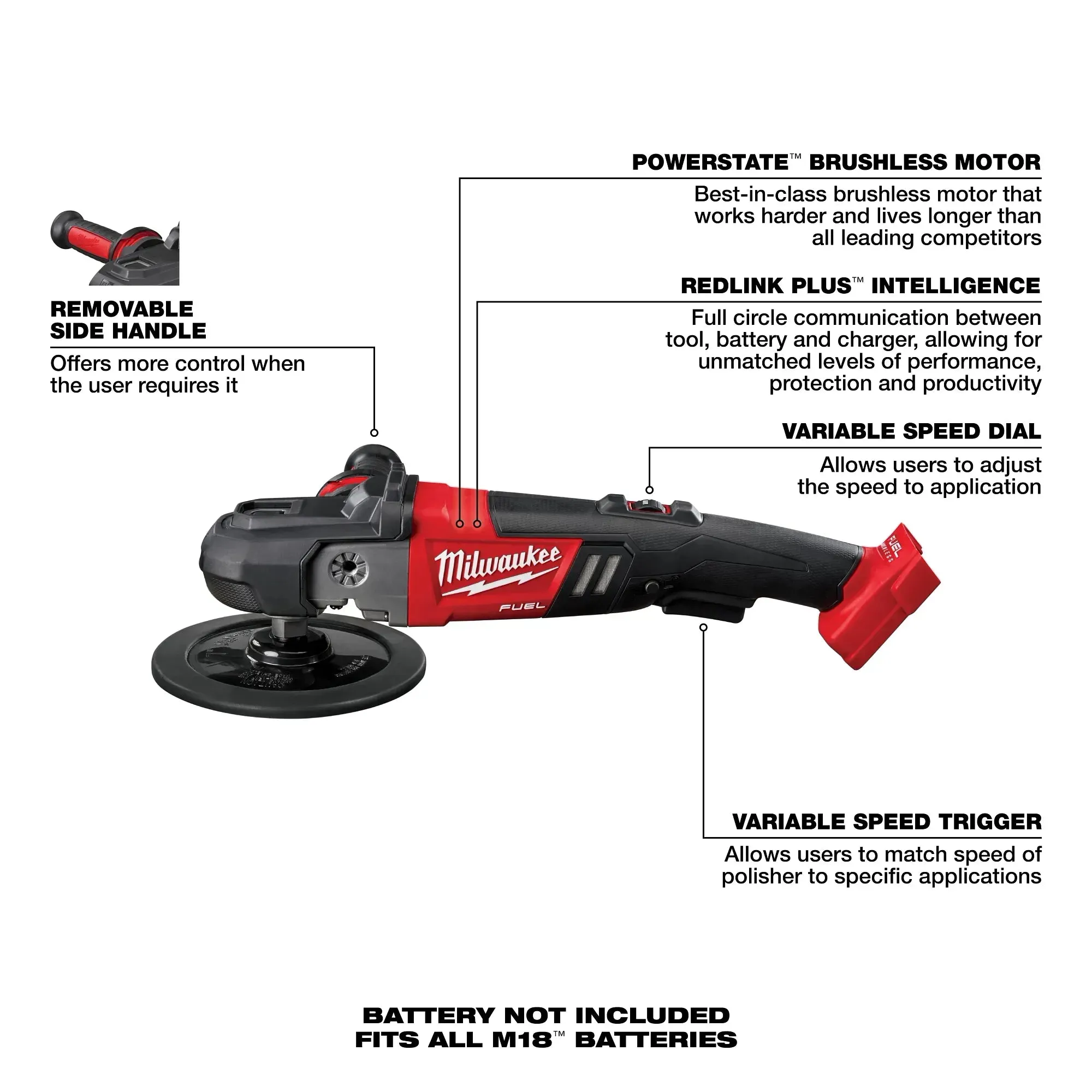 Milwaukee 2738-20 M18 FUEL™ 7" Variable Speed Polisher (Tool Only)