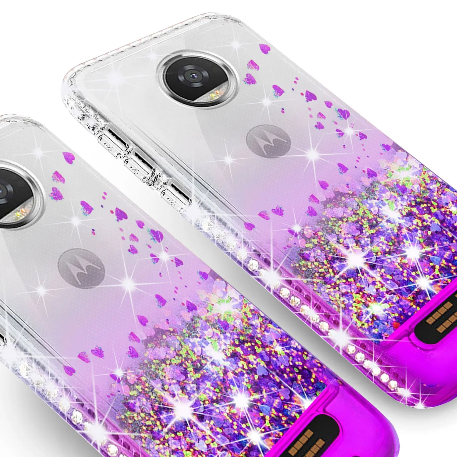 Motorola Moto Z2 Play Case Liquid Glitter Phone Case Waterfall Floating Quicksand Bling Sparkle Cute Protective Girls Women Cover with Temper Glass for Moto Z2 Play - Purple