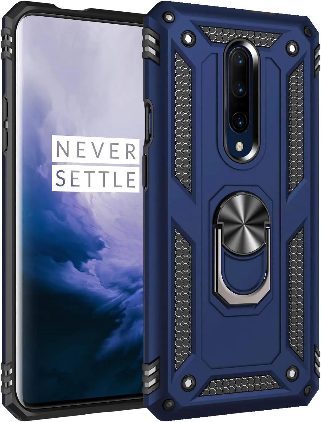 OnePlus 7 Pro Case Military Protection Built-in 360 Rotation Car Magnetic Holder  6.67" Blue