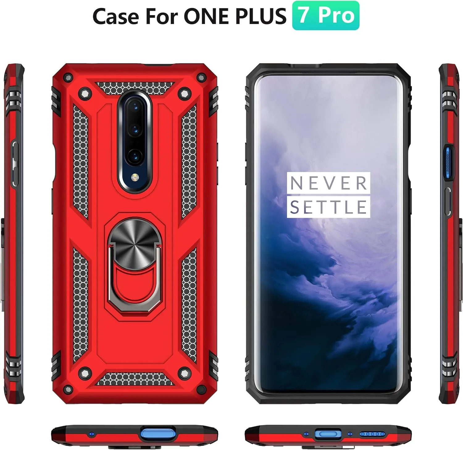 OnePlus 7 Pro Case Military Protection Built-in 360 Rotation Car Magnetic Holder  6.67" Blue