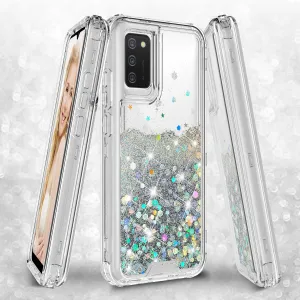 Samsung Galaxy A02s Case,Hard Clear Glitter Sparkle Flowing Liquid Heavy Duty Shockproof Three Layer Protective Bling Girls Women Cases for Samsung Galaxy A02s - Clear